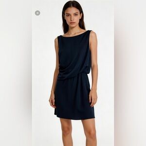 Zara Evening Collection navy blue dress round neckline sleeveless size medium